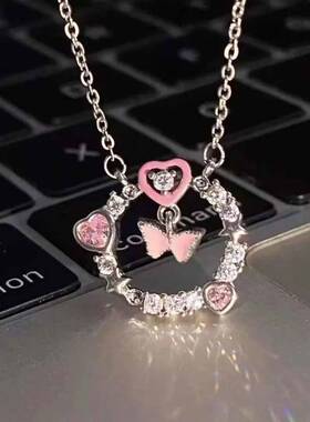 学生甜美爱心女锁骨链小众