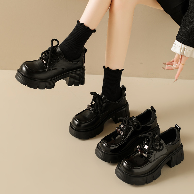 爆款厚底乐福鞋女2025秋季新款黑色粗跟小个子增高加绒英伦小皮鞋,淘宝优惠券,粉丝福利购,淘宝优惠卷