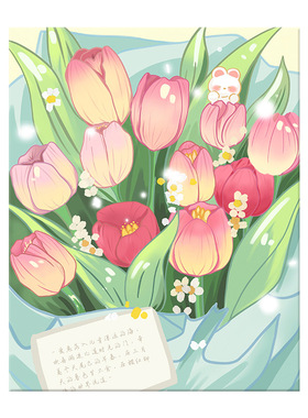 萌宠卡通花束0基础diy数字油画手绘油彩画丙烯填充减压家居装饰画