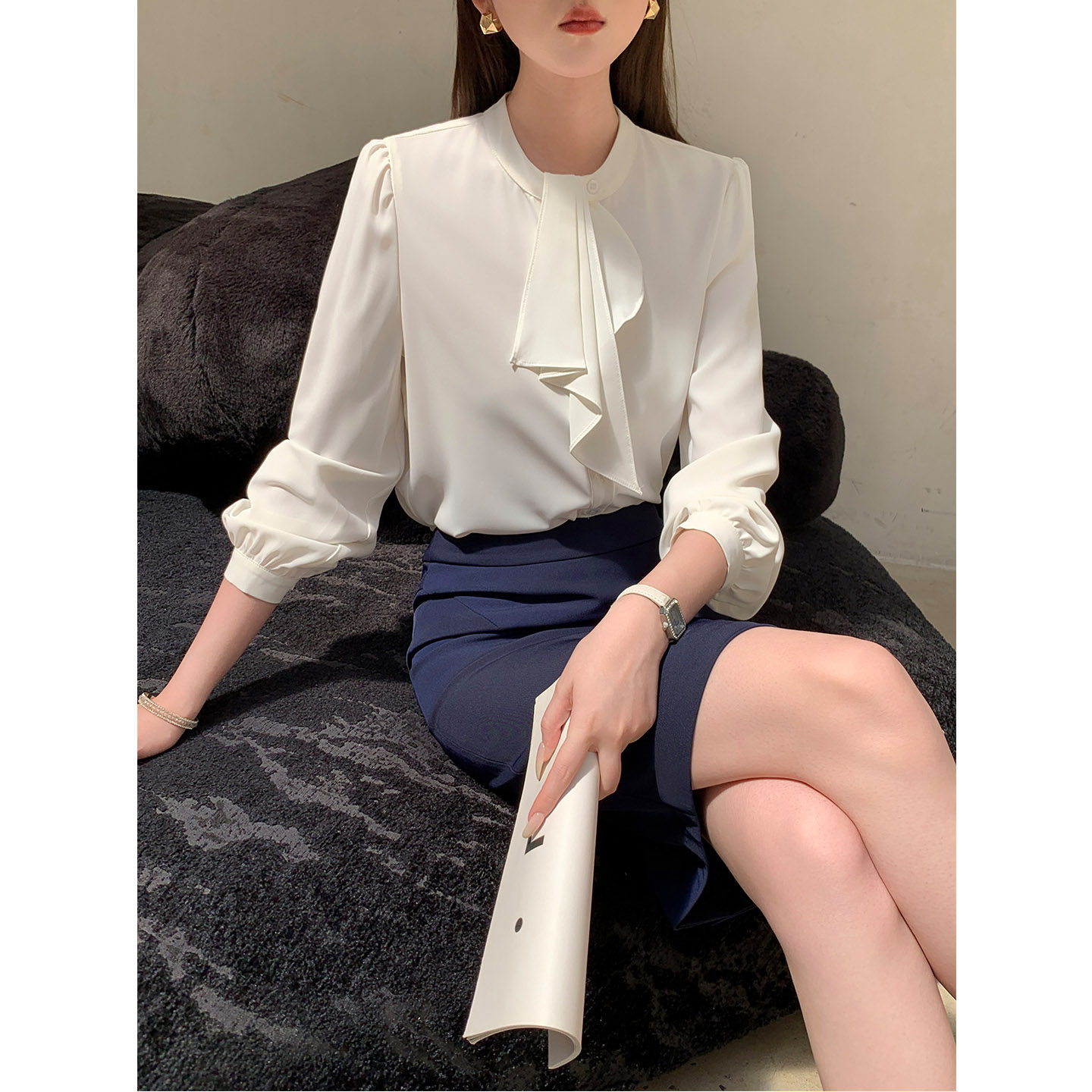 2025秋季新款长袖雪纺衬衫女教资面试穿搭上衣小个子职业套装衬衣,淘宝优惠券,粉丝福利购,淘宝优惠卷