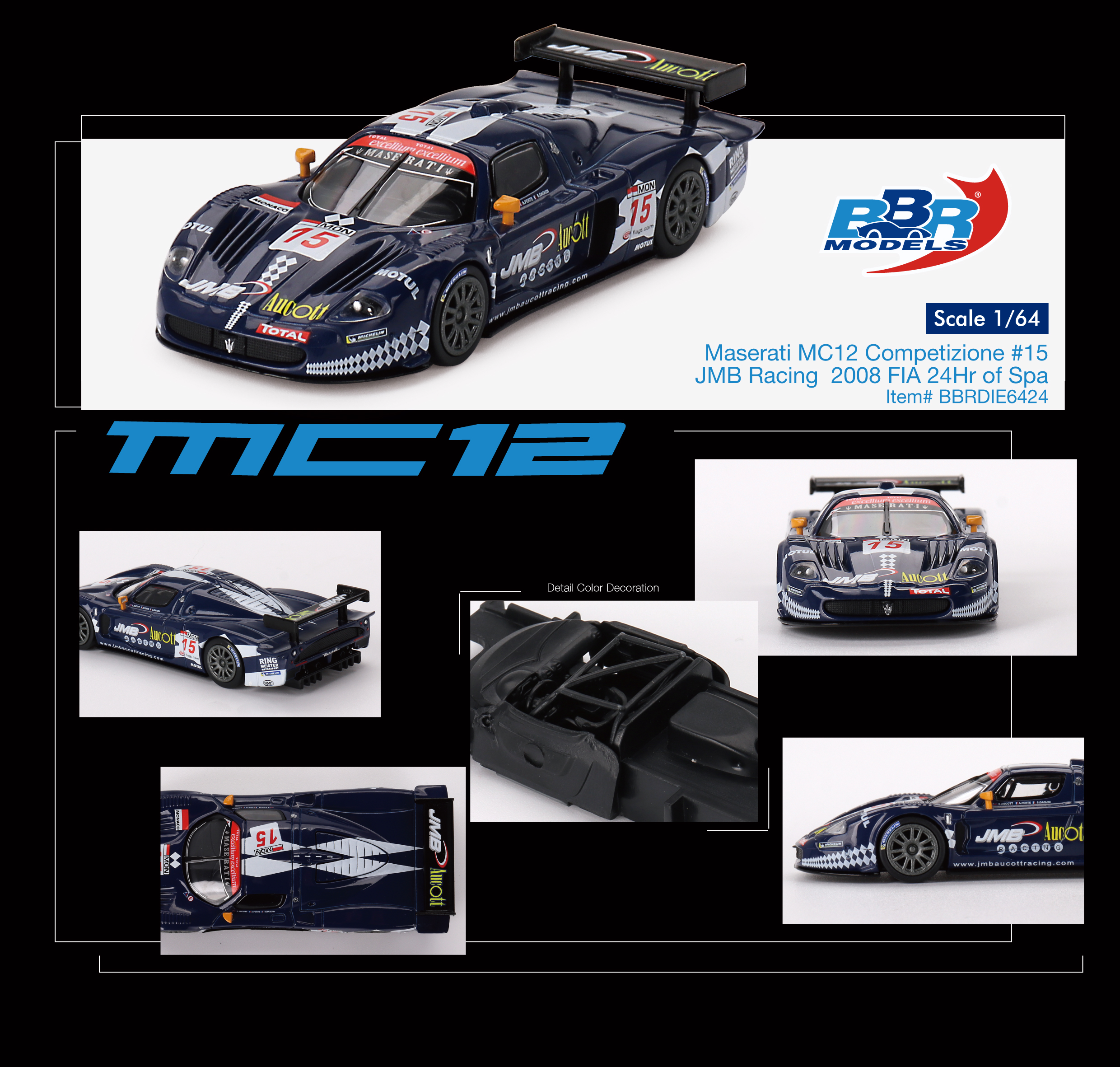 [Oseky]BBR 玛莎拉蒂 Maserati MC12 15号涂装 合金 1:64 - 图0