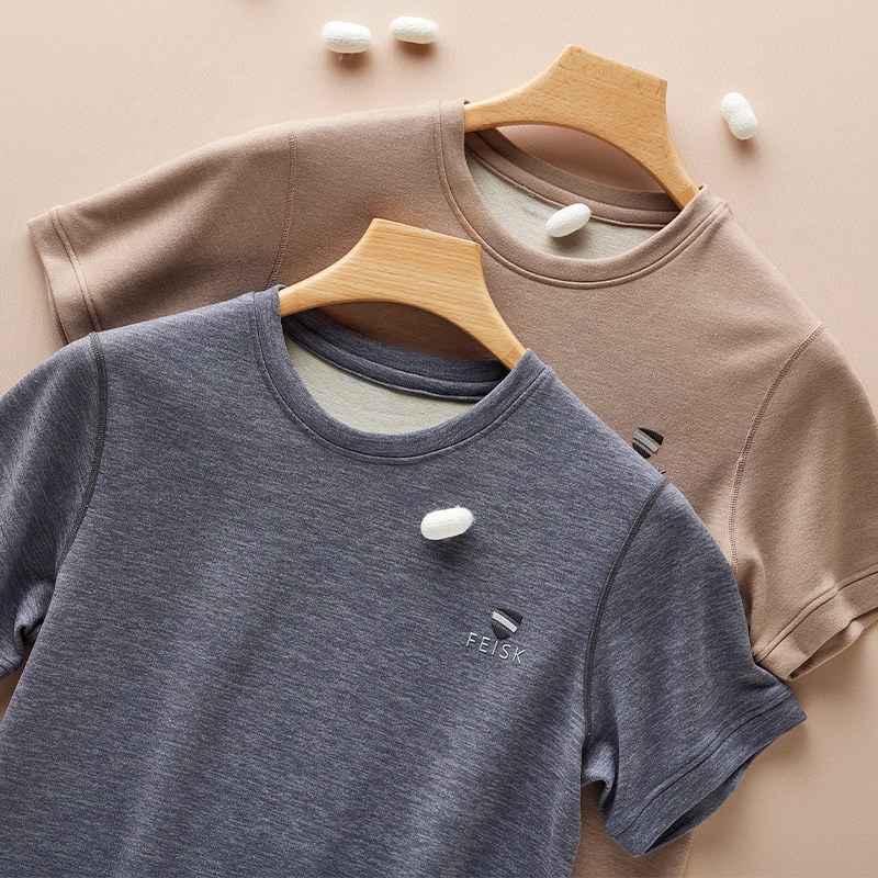 蚕丝保暖德绒短袖T恤男磨毛加绒加厚发热内衣打底衫半袖秋冬季,淘宝优惠券,粉丝福利购,淘宝优惠卷