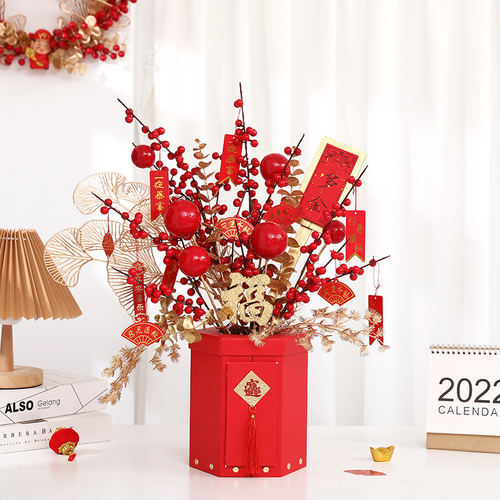 2022元旦新年春节装饰品桌面摆件虎年发财招财福气树柜台插花布置 - 图2