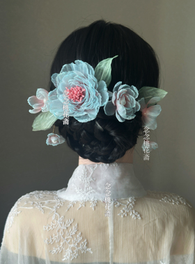 平价白菜烫花仿真丝牡丹发夹古风