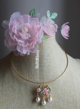 【春意晚】牡丹烫花发夹手工绢花古风汉服发饰国风仙气花神头饰女