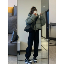 Black Sports Pants Woman Autumn Winter New Thickened Cotton Pants Bunches Pants Light Cage Pants Plus Suede Pants High Waist Casual Wear Pants