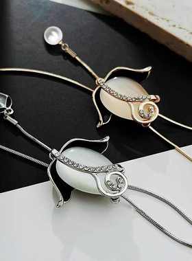 猫眼石项链郁金香毛衣链女长款2025年新款潮秋冬气质简约时尚大气