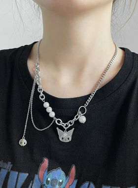 鬼脸拼接新款潮配饰锁骨链珍珠