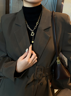 毛衣链玫心镀真金D字十字链女