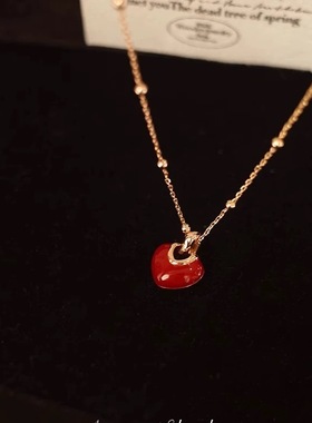 酒红色复古滴釉爱心项链女2025新款爆款气质颈链锁骨链秋冬毛衣链