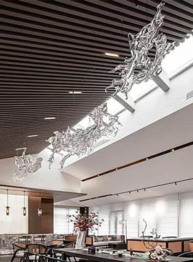 现代透明树脂浪花雕塑吊饰婚庆大堂天花板别墅软装悬空中水花挂件