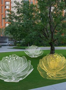 户外不锈钢镂空花朵雕塑铁艺网格莲花发光摆件售楼处草坪景观装饰