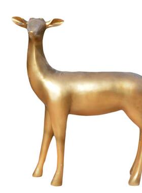 简约大型玻璃钢金色梅花鹿雕塑花园别墅房产小区草坪落地动物摆件