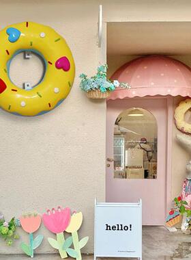 网红仿真卡通甜甜圈模型雕塑壁挂甜品蛋糕店奶茶店门头玻璃钢装饰