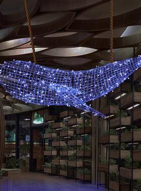 不锈钢镂空海豚雕塑户外售楼部水池水景大型抽象鲸鱼悬挂装饰摆件