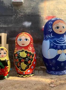 大型玻璃钢彩绘俄罗斯套娃雕塑俄式餐厅卡通俄比熊公仔美陈摆件