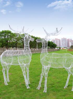 不锈钢镂空蝴蝶蒲公英雕塑金属发光荷花梅花鹿摆件景区售楼部装饰