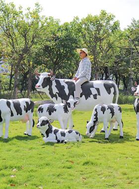 户外农场玻璃钢仿真奶牛雕塑草坪黄水牛西门塔尔安格斯牛模型摆件