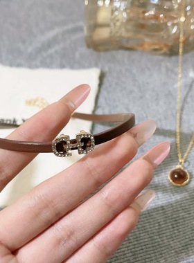 美拉德复古棕色皮革虎眼石项链女颈链choker高级感轻奢小众锁骨