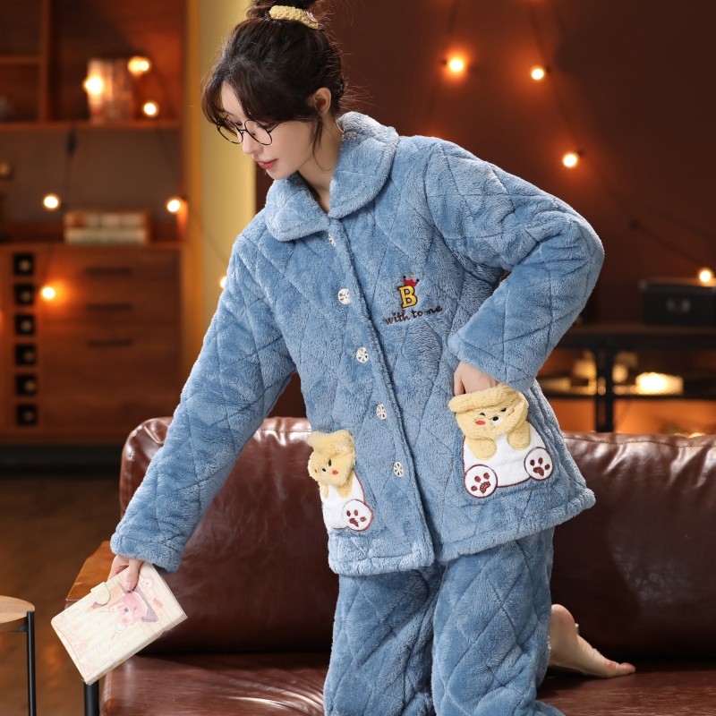 睡衣女冬季三层加厚夹棉睡衣女珊瑚绒法兰绒秋冬保暖可外穿家居服,淘宝优惠券,粉丝福利购,淘宝优惠卷