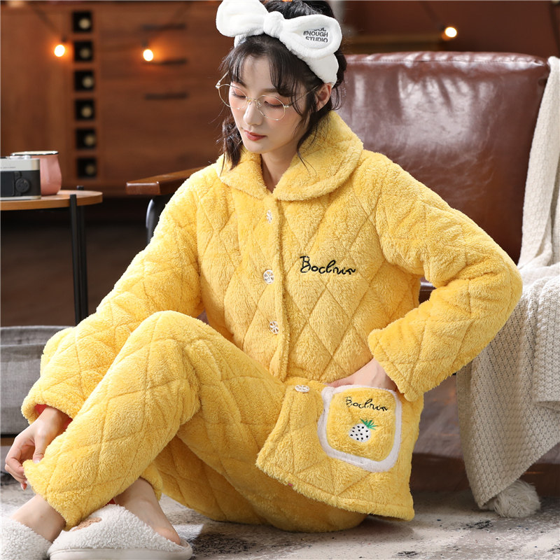 睡衣女冬季三层加厚夹棉睡衣女珊瑚绒法兰绒秋冬保暖可外穿家居服,淘宝优惠券,粉丝福利购,淘宝优惠卷