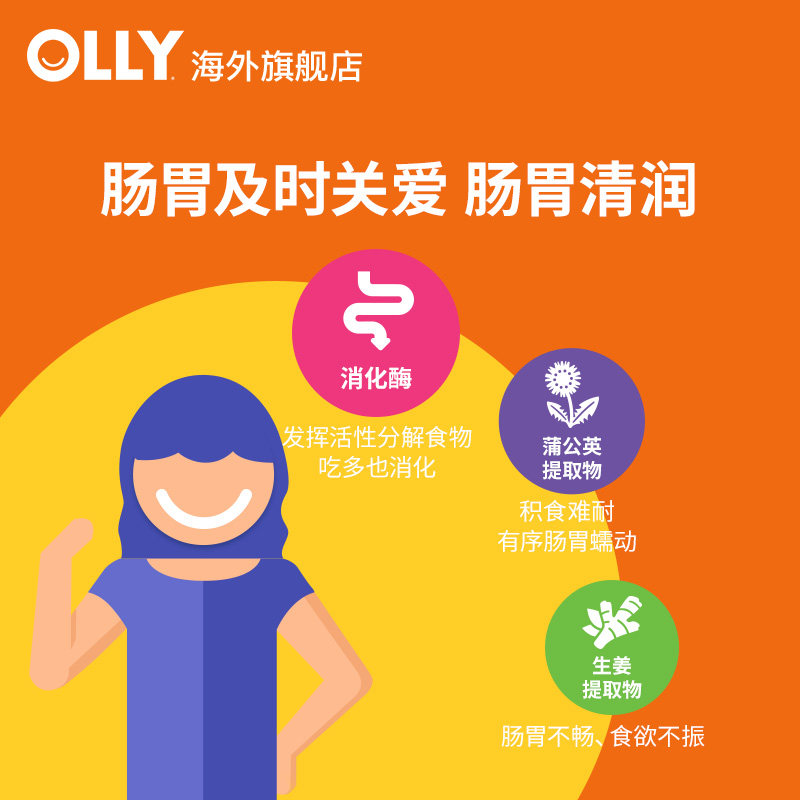olly呵护肠胃大人消化酶+咕噜罐 OLLY海外益生菌