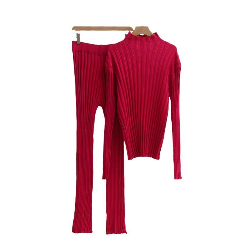 欧美毛衣上衣长裤针织套装女 knit sweater pants suit set women-图3