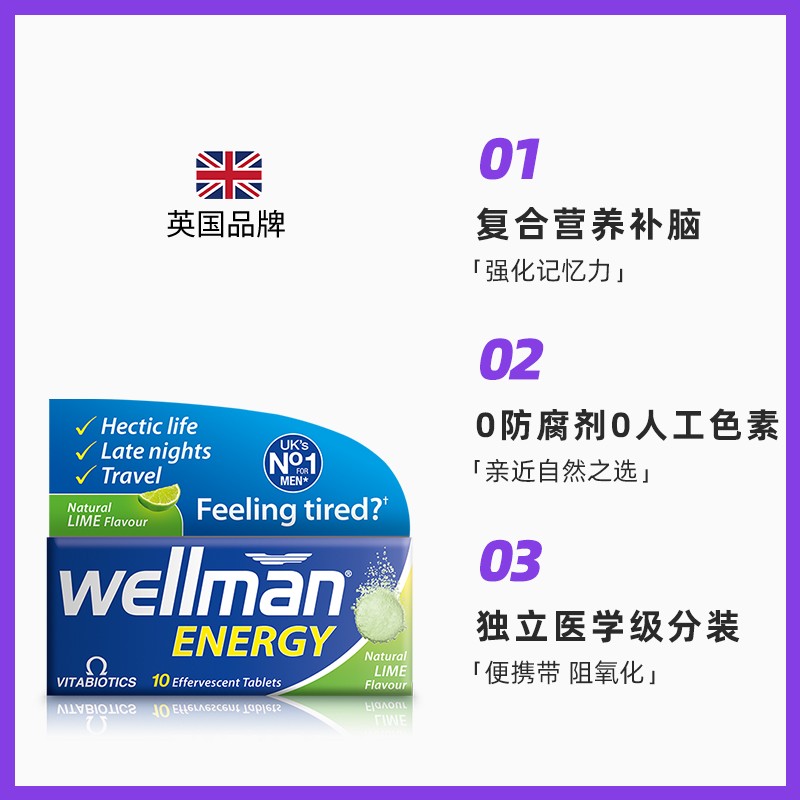 wellman 英国vitabiotics男士复合维生素泡腾片B族维生素C能量片 - 图2