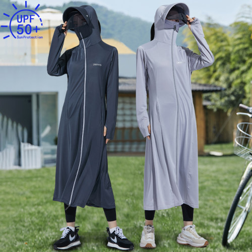 防晒衣女夏季长款全身防紫外线透气百搭薄外套骑电动车罩衫防晒服 - 图0