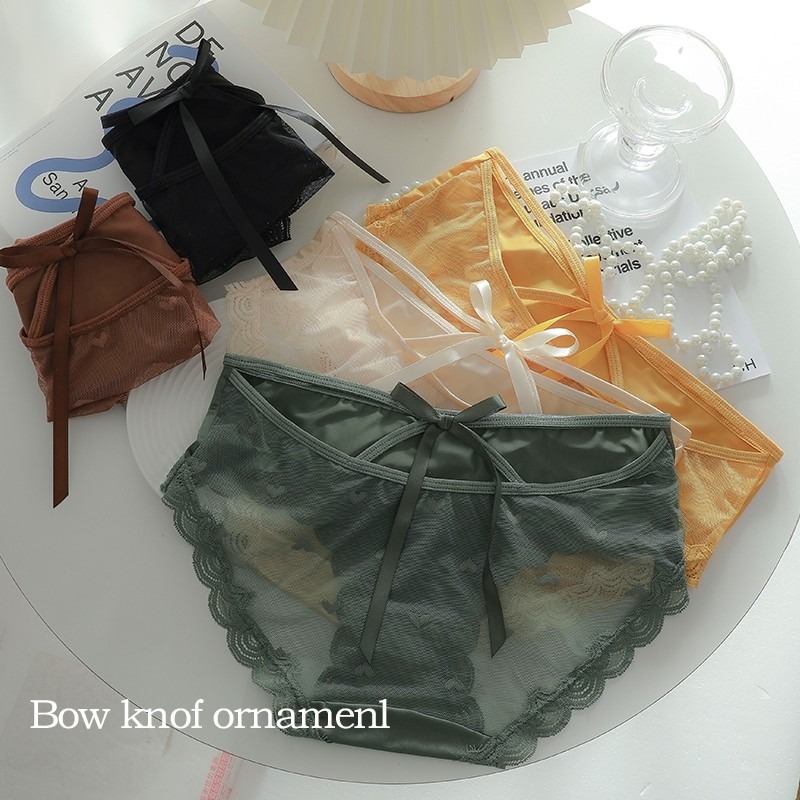 性感女蕾丝纯欲系带透明冰丝内裤 bydasto女三角裤