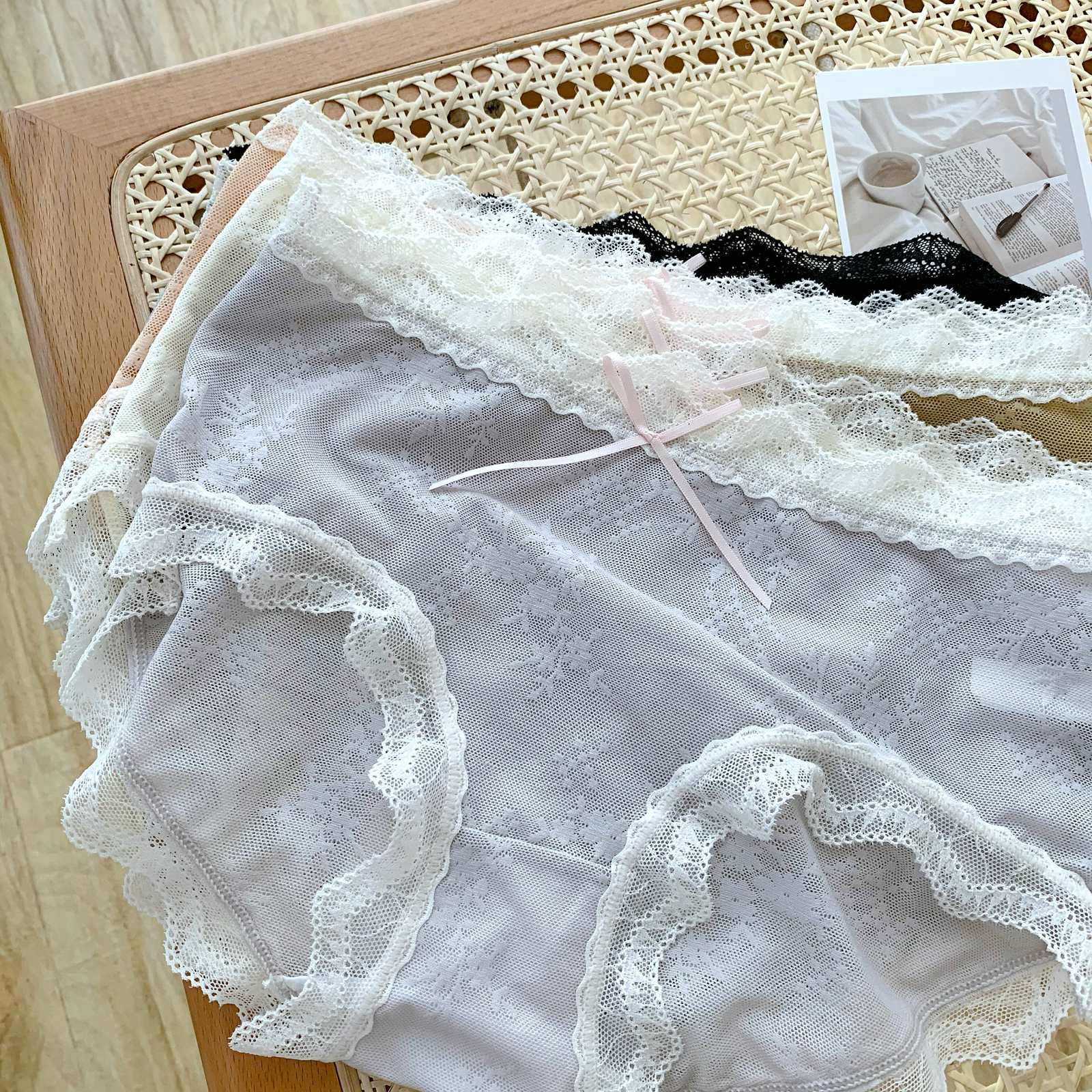 性感白色蕾丝治愈日系中腰女内裤 bydasto内裤