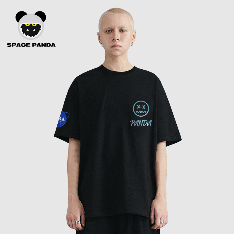 nasa联名鬼脸小恶魔国潮短袖男t恤 太空熊猫T恤