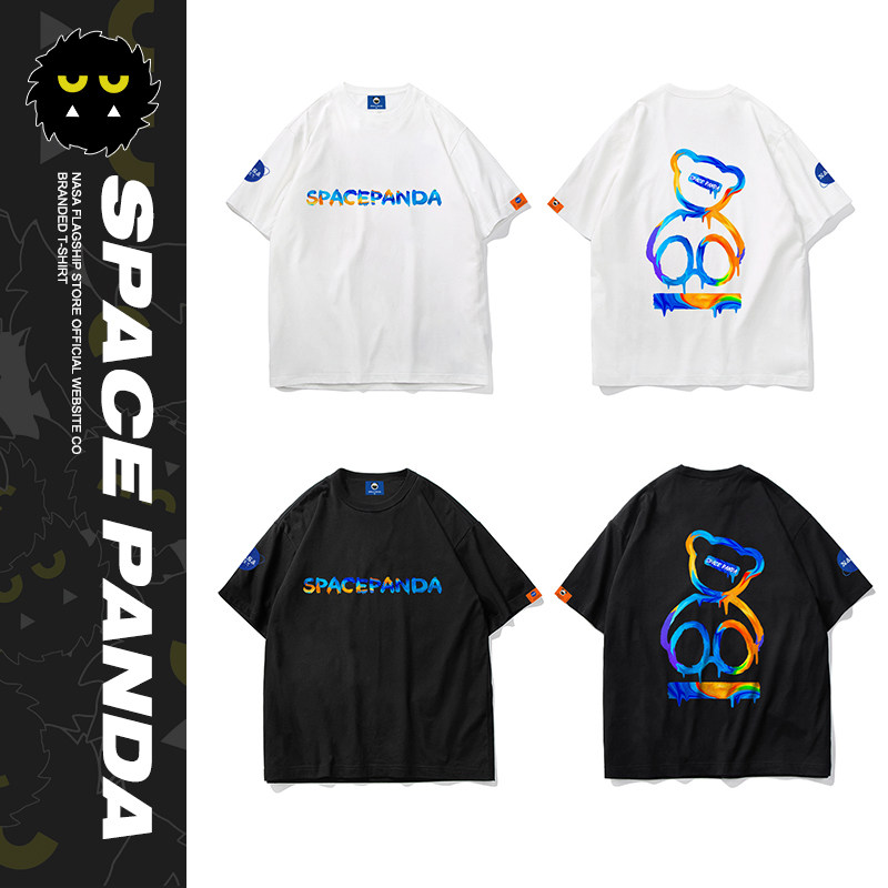太空熊猫联名nasa夏季涂鸦情侣t恤 太空熊猫T恤