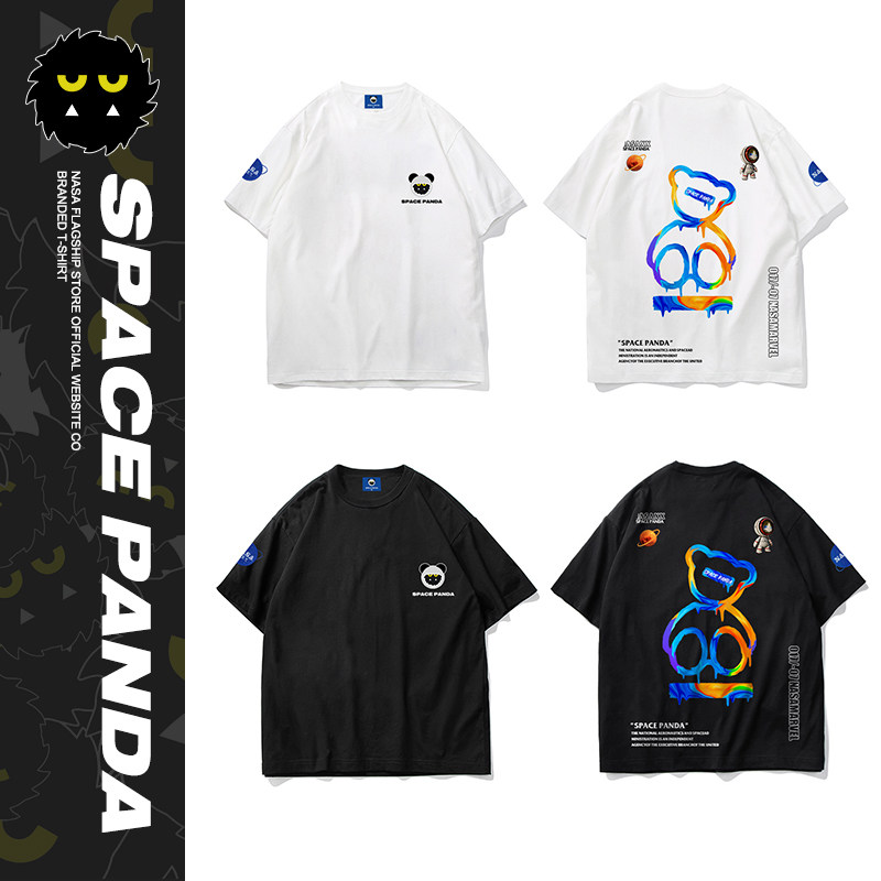 太空熊猫联名nasa渐变短袖男潮t恤 太空熊猫T恤