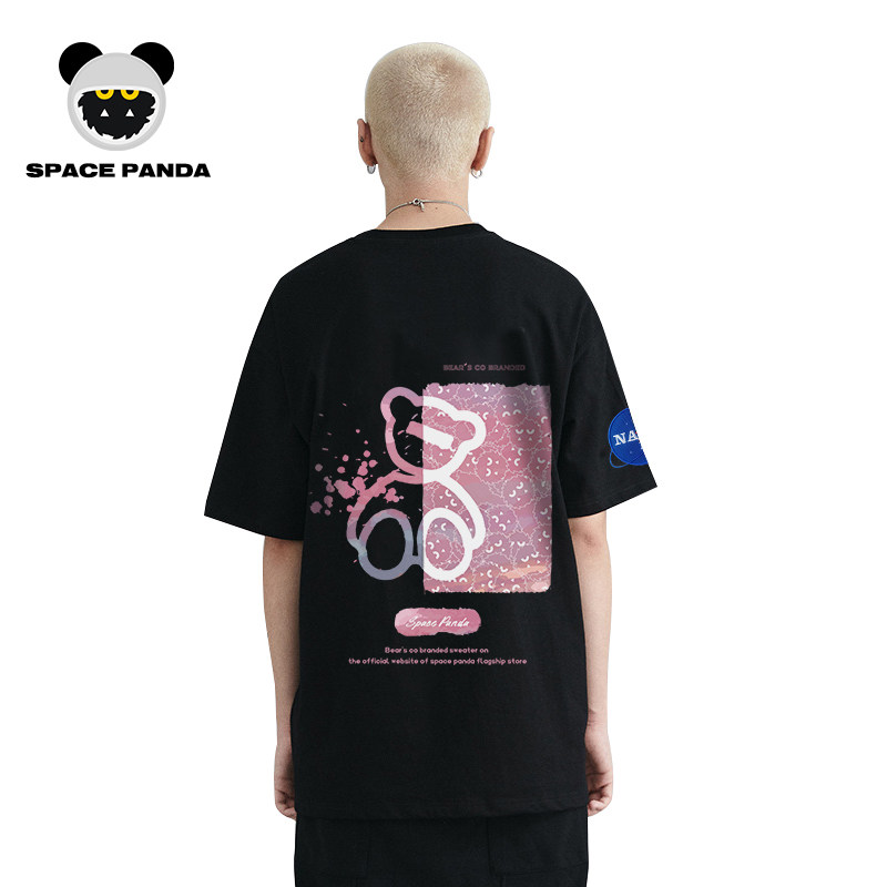 nasa联名小熊情侣装夏装潮牌t恤 太空熊猫T恤