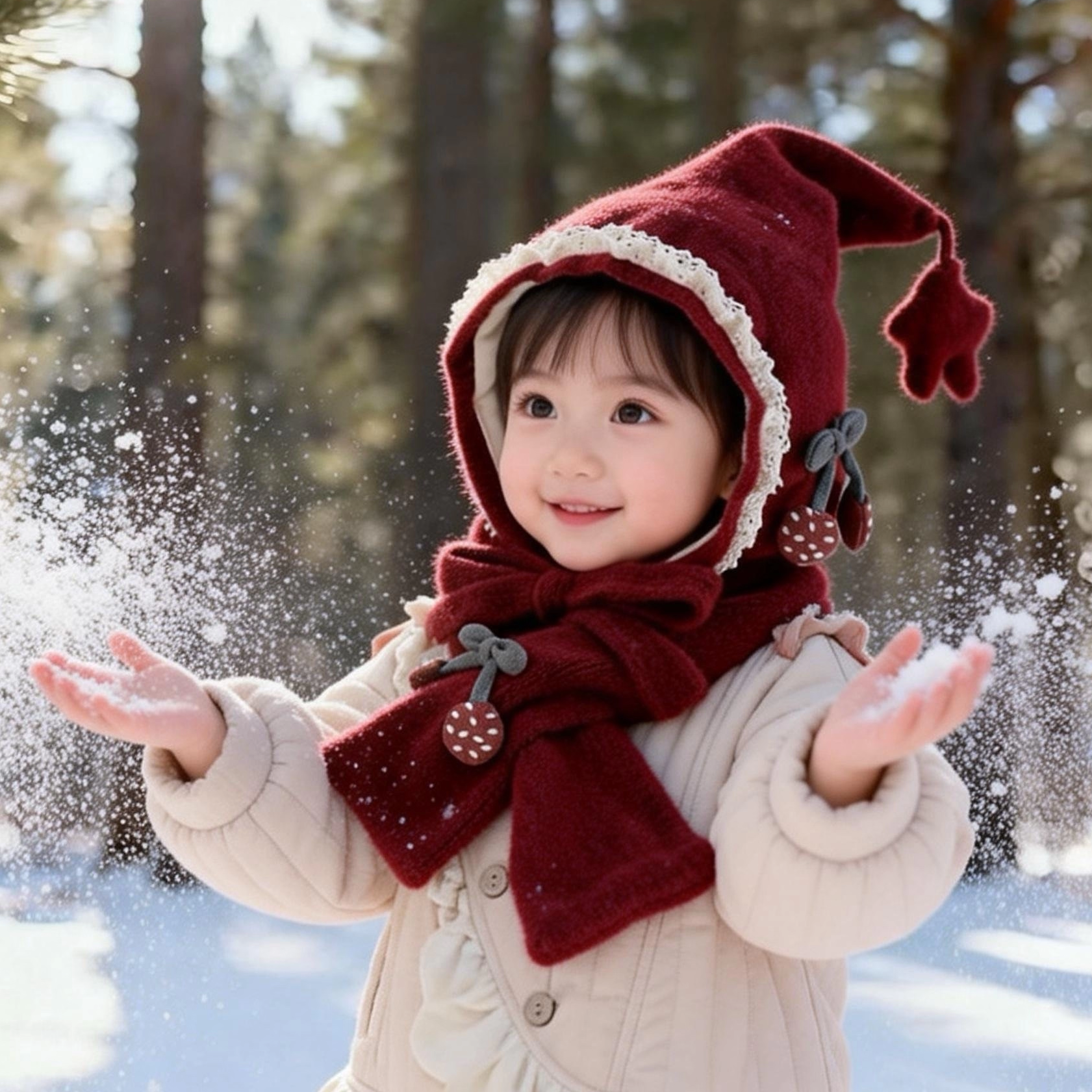 儿童帽子秋冬季小女孩洋气围巾套装宝宝护耳帽保暖防风针织毛线帽,淘宝优惠券,粉丝福利购,淘宝优惠卷