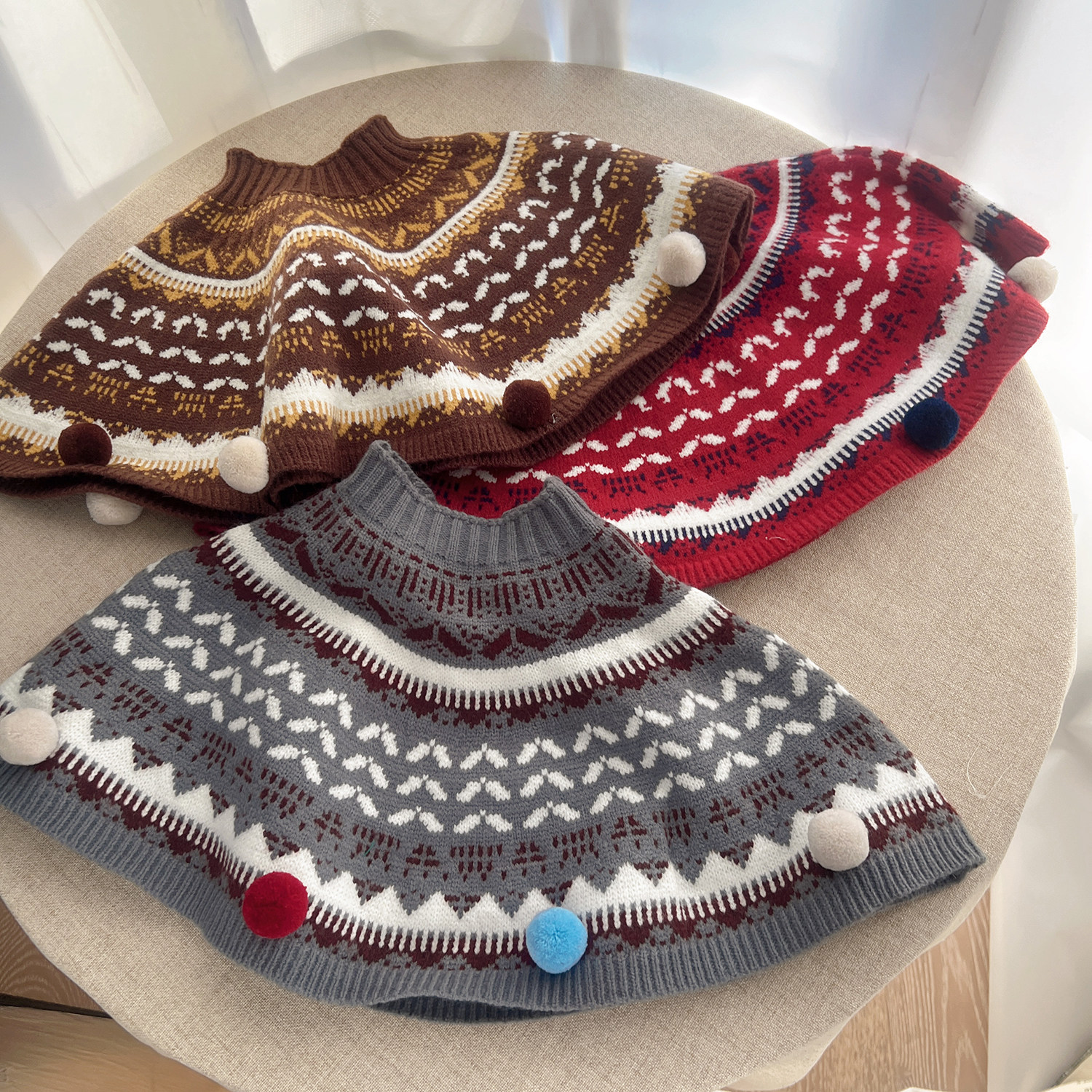 儿童针织毛线披风费尔岛风女童冬季加厚保暖斗篷宝宝防风围巾洋气,淘宝优惠券,粉丝福利购,淘宝优惠卷