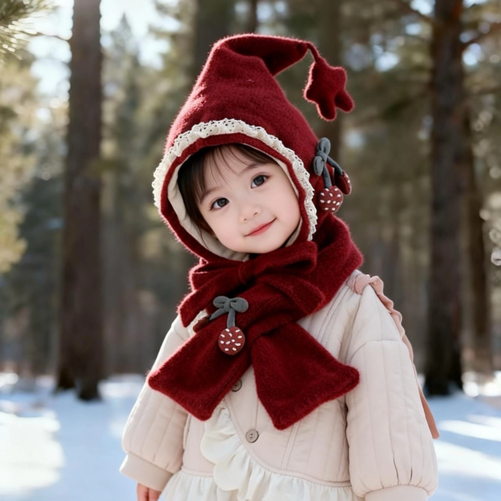 儿童帽子秋冬季小女孩洋气围巾套装宝宝护耳帽保暖防风针织毛线帽,淘宝优惠券,粉丝福利购,淘宝优惠卷