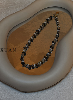 美拉德斑点石颈链白松石串珠锁骨链异域民族风复古轻奢原创设计