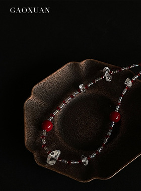 新中式红色复古水晶项链轻奢简约设计感甜美气质感百搭锁骨链