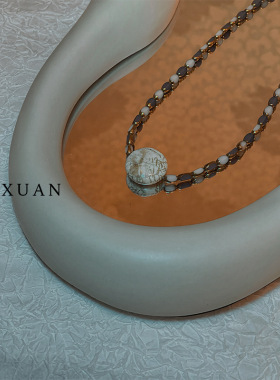 gaoxuan金箔画卷 金边玻璃米珠轻奢小众感油画风天然石项链女