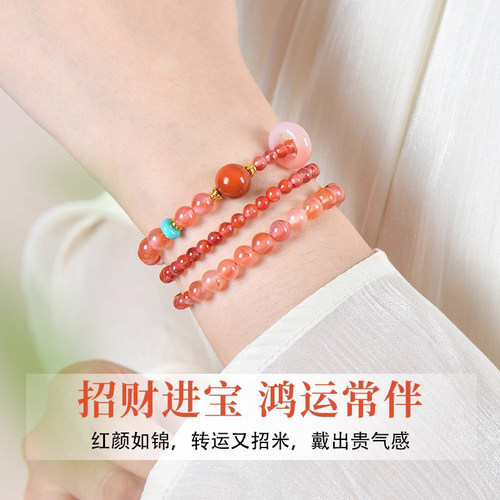 普陀山天然冰飘南红手串女款双圈红玛瑙招财转运珠手链送女友礼物 - 图3