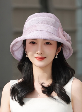 欧根纱防晒透气高级感可折叠盆帽