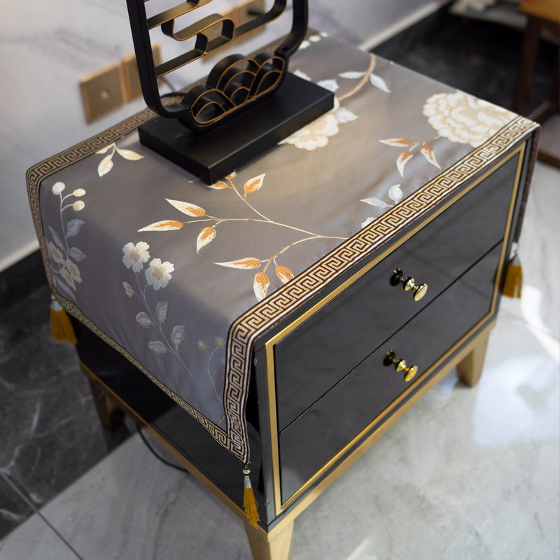 轻奢金色床头柜盖布垫布斗柜桌布蓝中式玄关柜盖巾冰箱空调防尘罩,淘宝优惠券,粉丝福利购,淘宝优惠卷
