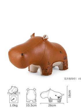 动物纸镇手工皮质动物玩偶大头刺绣可爱河马桌面摆件生日礼物