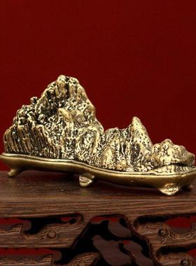纯黄铜假山摆件山水铜器实心笔架笔搁办公书房桌面茶宠装饰工艺品