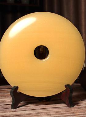 天然黄玉平安扣摆件客厅博古架玄关办公室装饰摆设乔迁开业送礼品