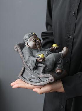 手工地主摆件财主老爷陶瓷招财家居客厅装饰桌面中式人物