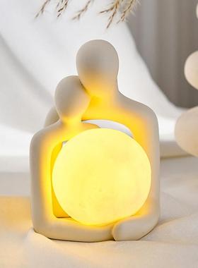 艺术情侣小夜灯床头柜装饰品摆件卧室家居创意轻奢结婚礼物送新人