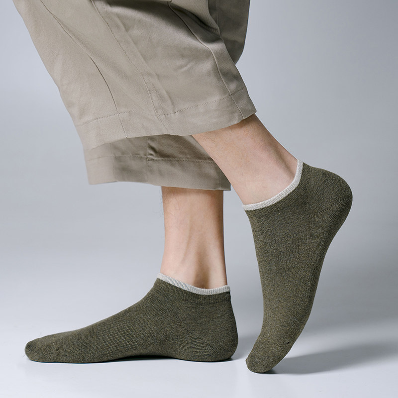 春秋季简约四季黑色男士纯棉袜子 俏棒妮船袜